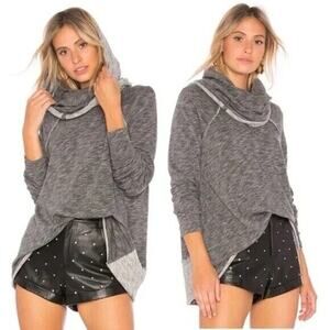 FREE PEOPLE BEACH Pullover OS Gray Oversized Funnel Neck/Hood Cocoon Sweatshirt